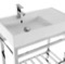 Modern Ceramic Console Sink With Counter Space and Chrome Base, 32